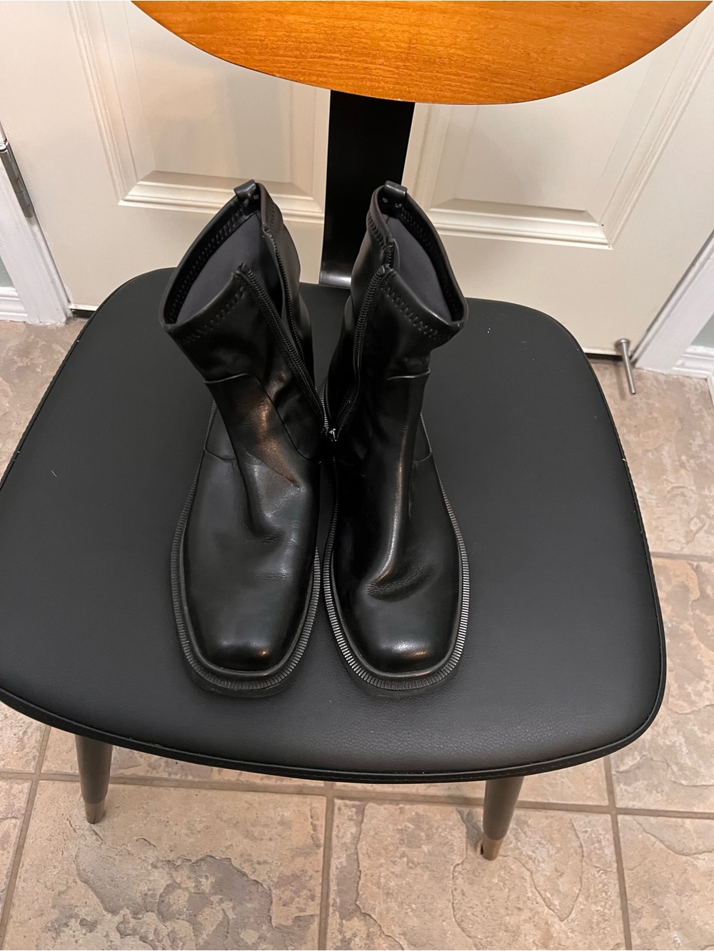 Franco Sarto Black Leather Zip-Up Ankle Boots